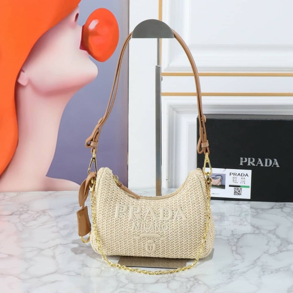 Prada Re-Edition Crochet Bag Beige 22Cm 1BC204 2M2T F0018 V JUO