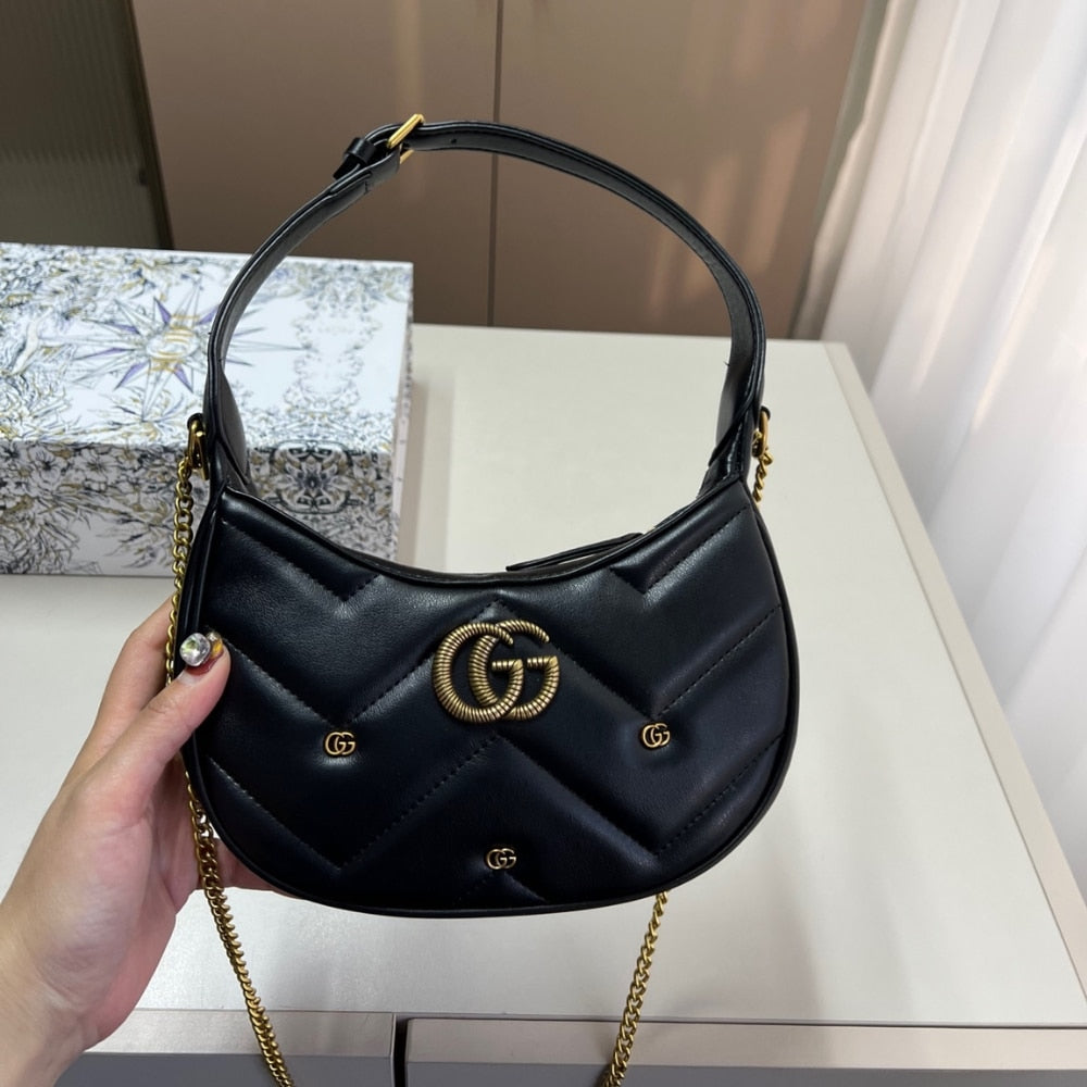 Gucci GG Marmont Half Moon Mini Bag Black 23cm