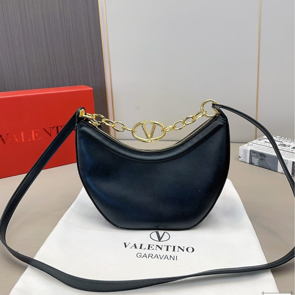 Valentino Small Vlogo Moon Hobo Bag With Chain Black 24Cm
