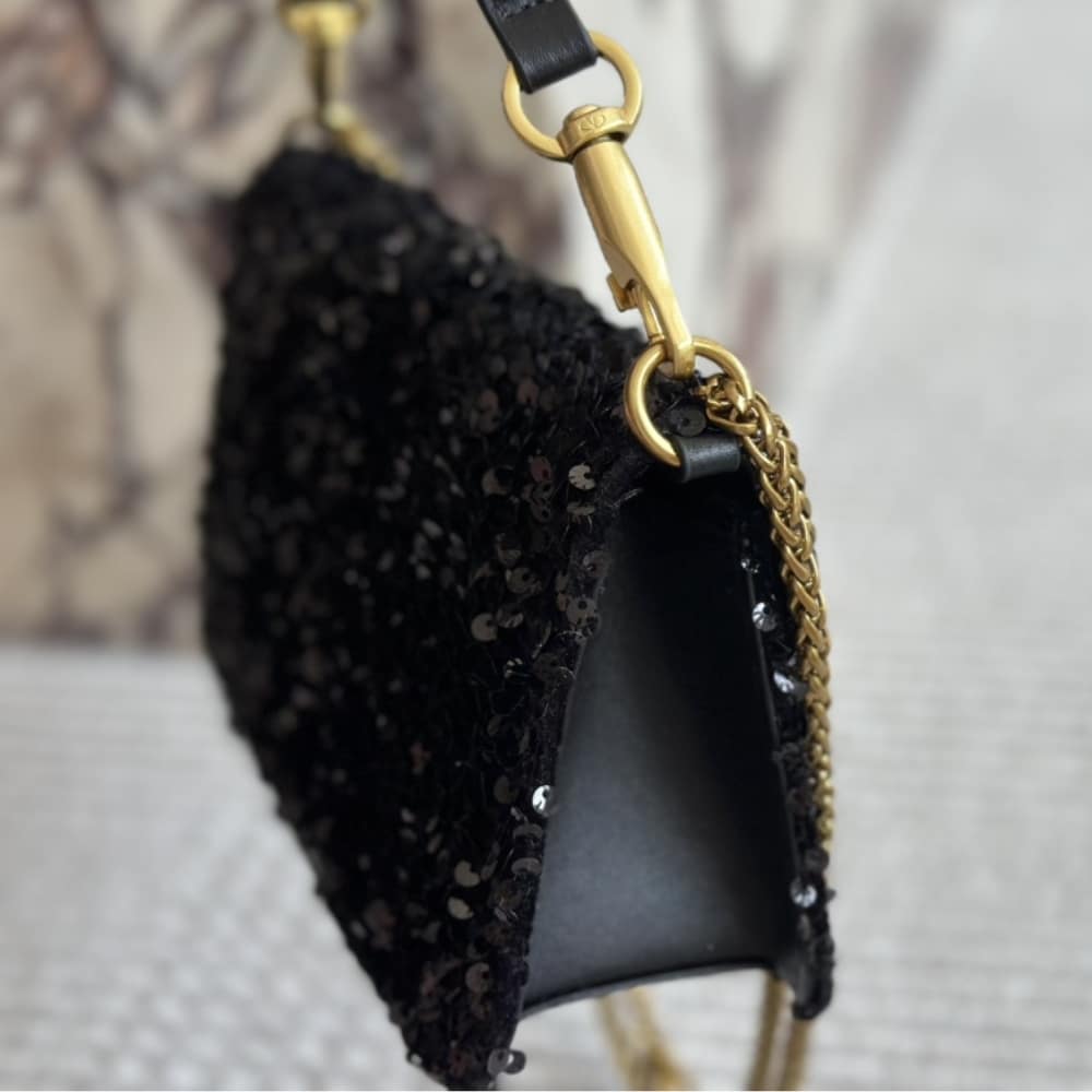 Valentino Loco Medium Vlogo Sequins Shoulder Bag Black 26cm