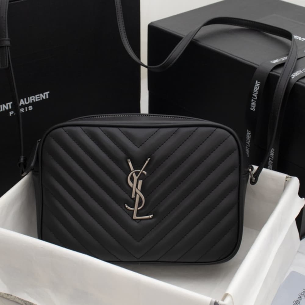 Saint Laurent Lou Camera Bag Silver Metal Black 23Cm