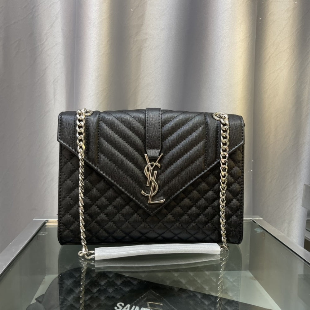 Saint Laurent Envelope Medium Grain De Poudre Black 24Cm