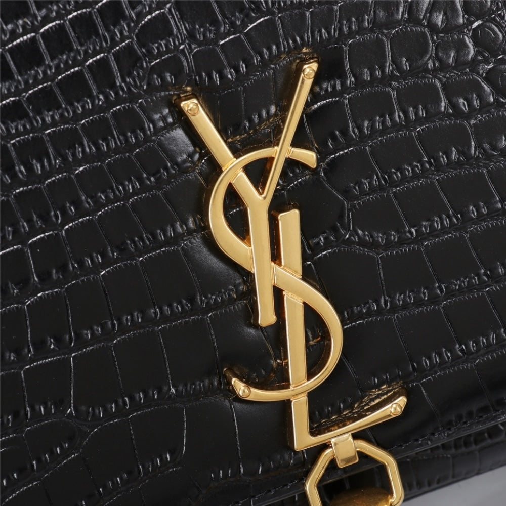 Saint Laurent Kate Medium Tassel In Crocodile Black 24cm