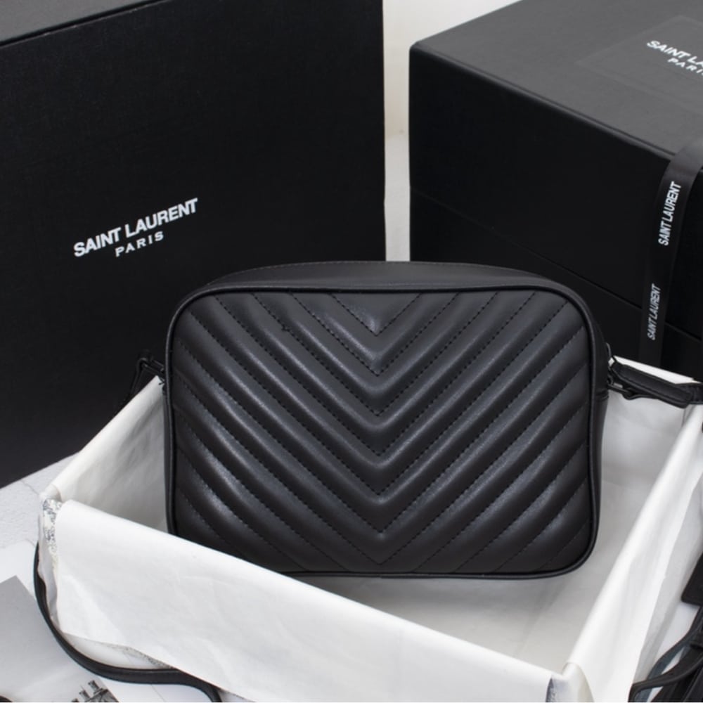Saint Laurent Lou Camera Bag Matte Black Metal 23Cm