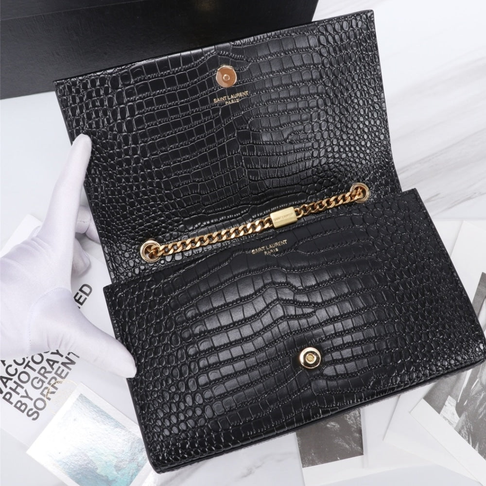 Saint Laurent Kate Medium Tassel In Crocodile Black 24cm