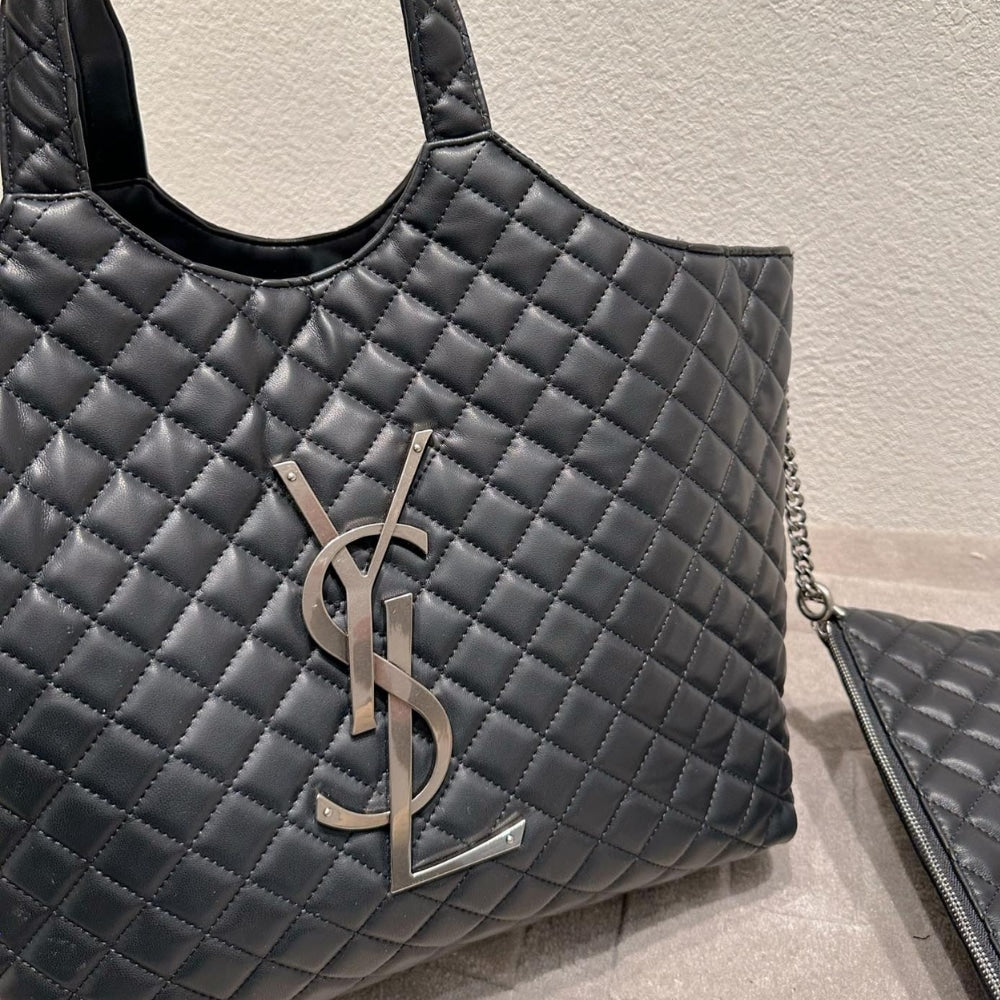 Saint Laurent Icare Maxi Shopping Bag Black With Silver Hardware 40cm
