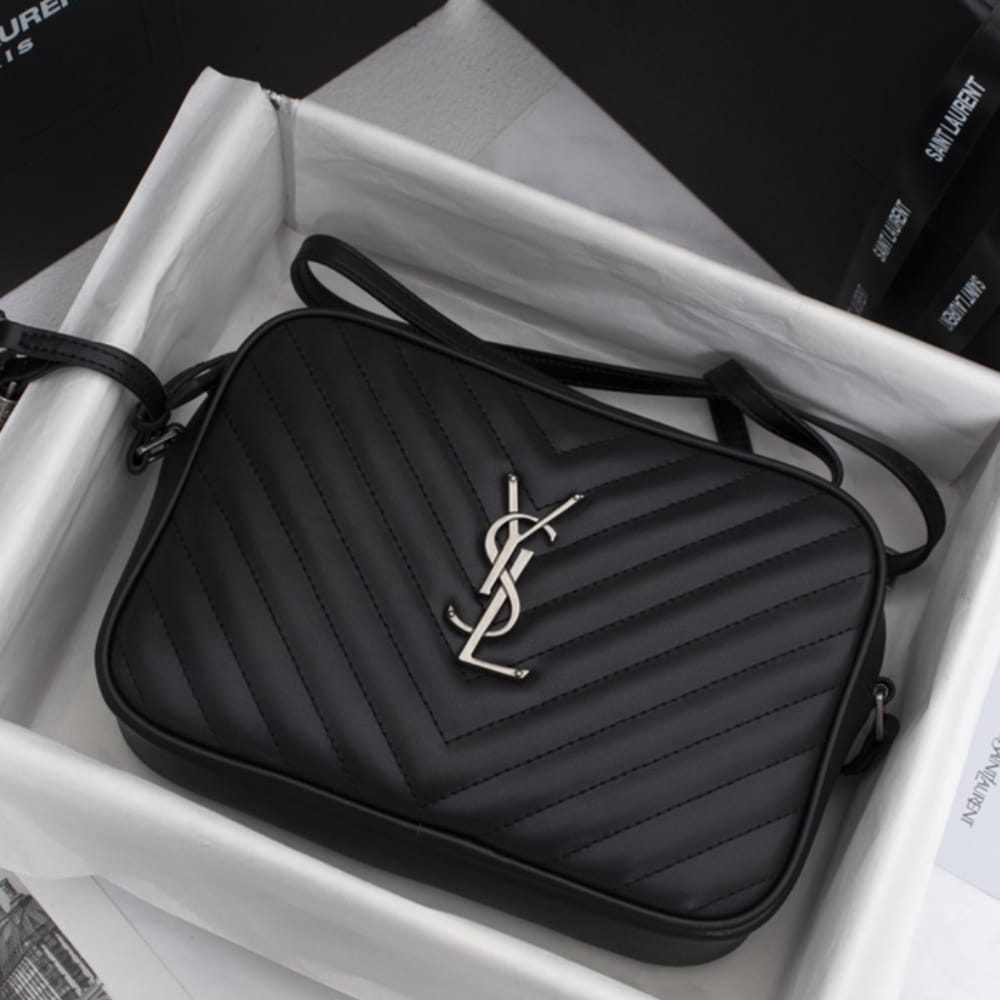 Saint Laurent Lou Camera Bag Silver Metal Black 23Cm