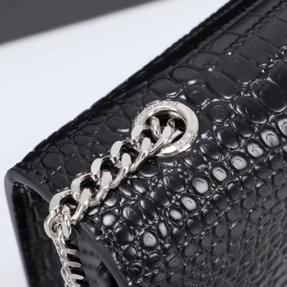 Saint Laurent Kate Medium Tassel In Crocodile Mirror Effect Black 24cm