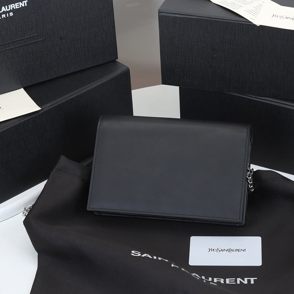 Saint Laurent Kate Small In Grain De Poudre Mirror Effect Black 20Cm