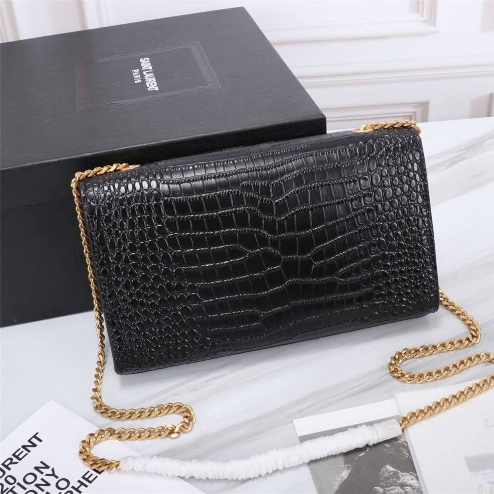 Saint Laurent Kate Medium Tassel In Crocodile Black 24cm