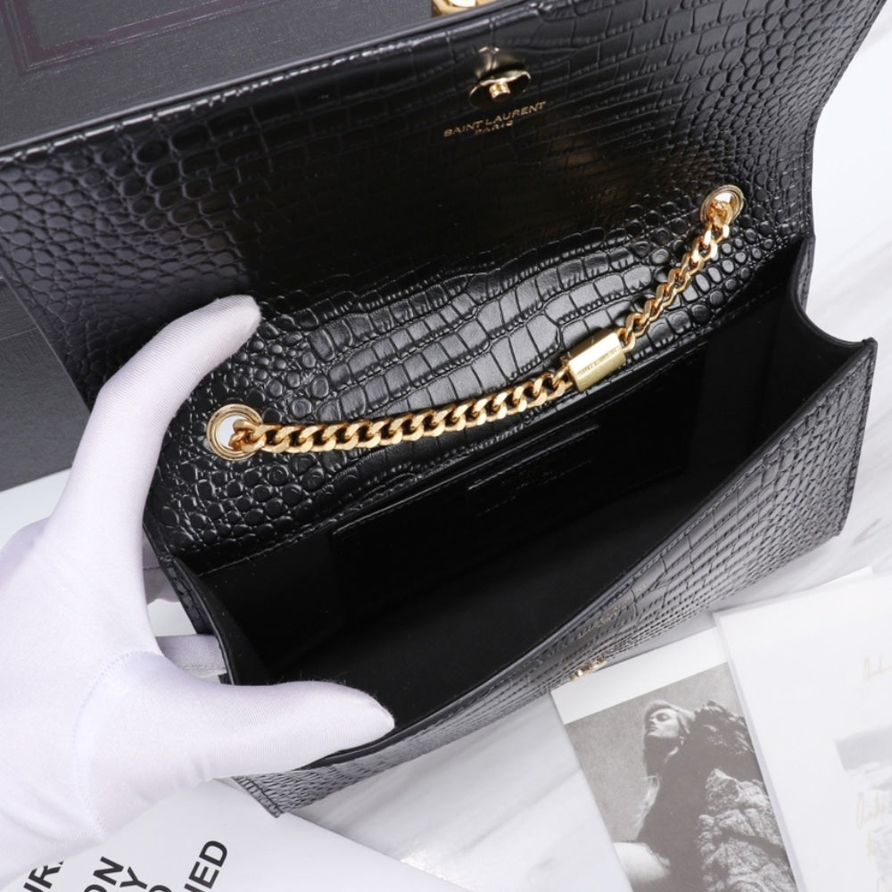 Saint Laurent Kate Medium Tassel In Crocodile Black 24cm