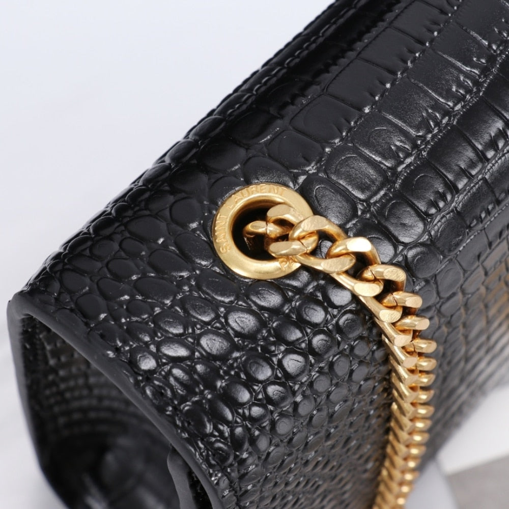 Saint Laurent Kate Medium Tassel In Crocodile Black 24cm