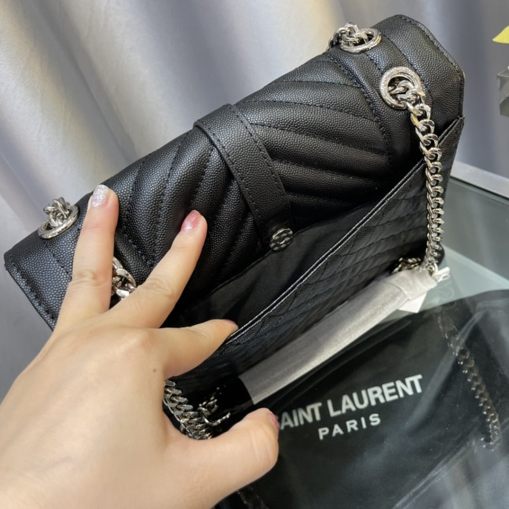 Saint Laurent Envelope Medium Grain De Poudre Black 24Cm