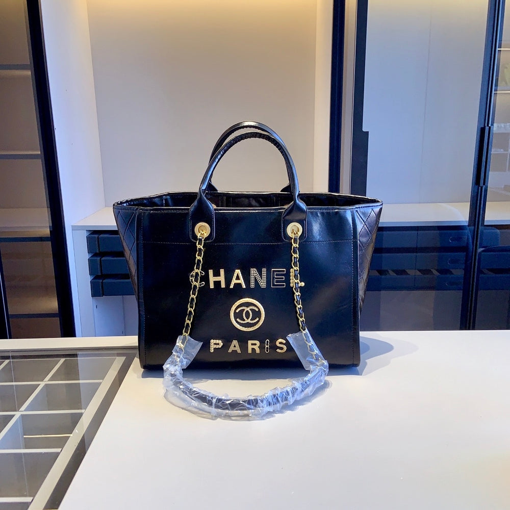 Chanel Deauville Shopping Tote Bag Black 38cm