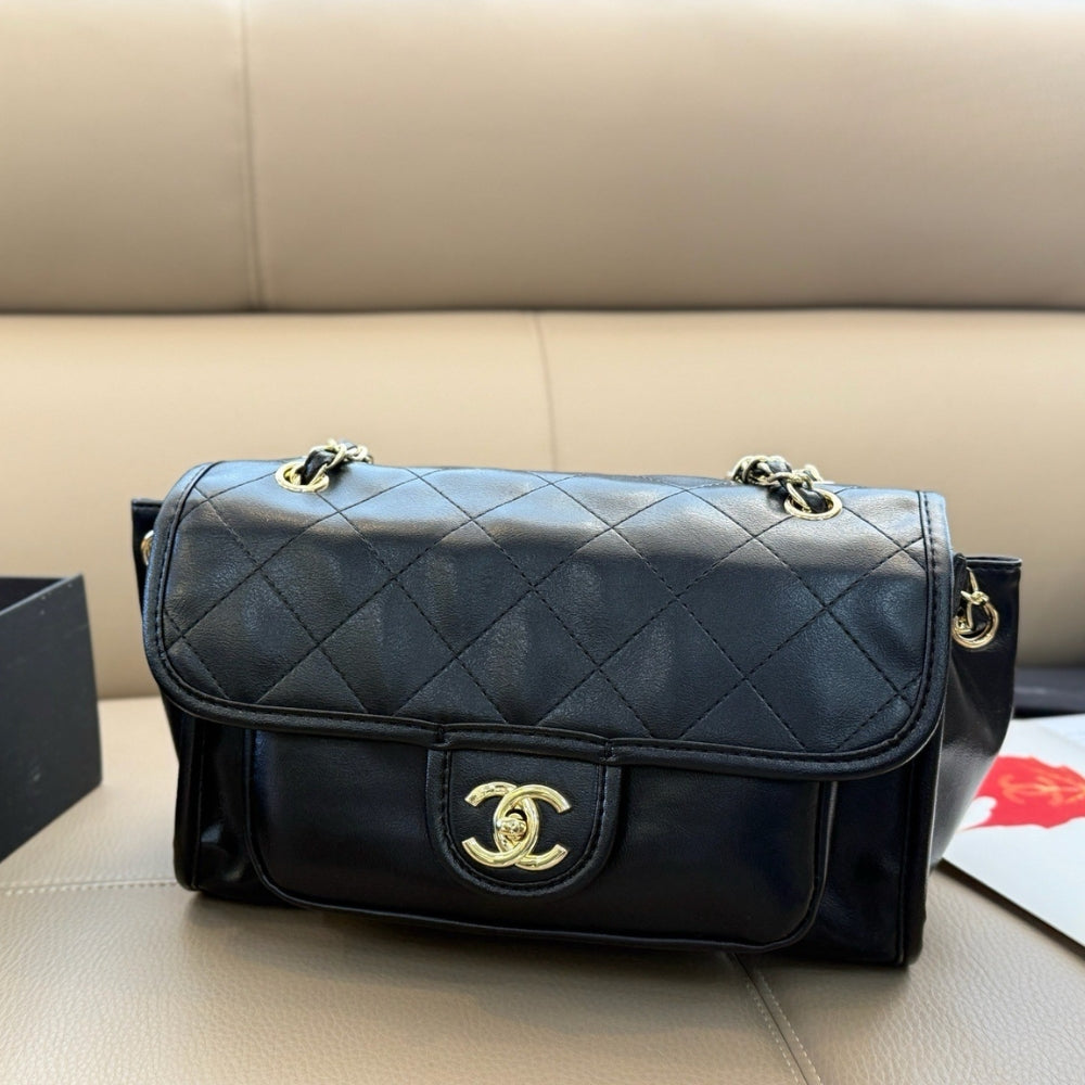 Chanel Large Straight Lined Flap Bag In Black 28Cm