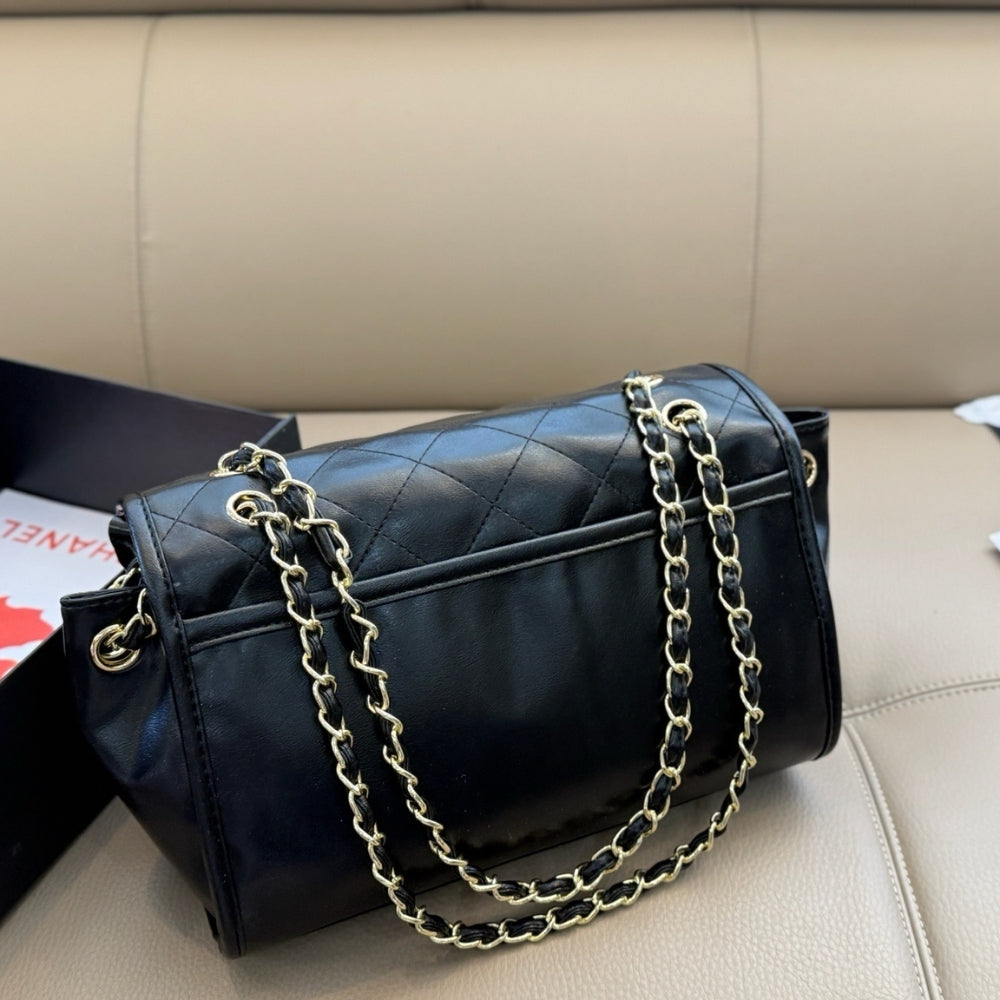 Chanel Large Straight Lined Flap Bag In Black 28Cm