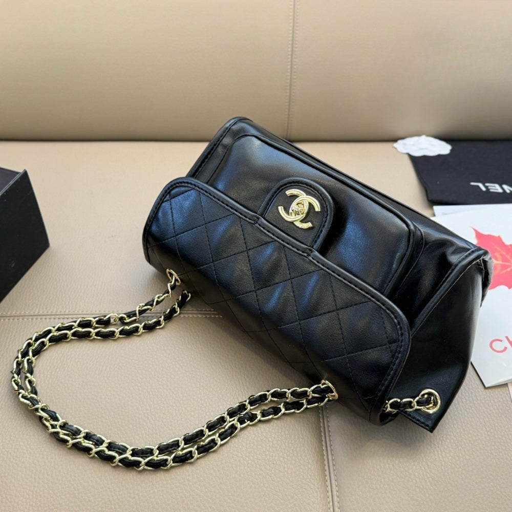Chanel Large Straight Lined Flap Bag In Black 28Cm