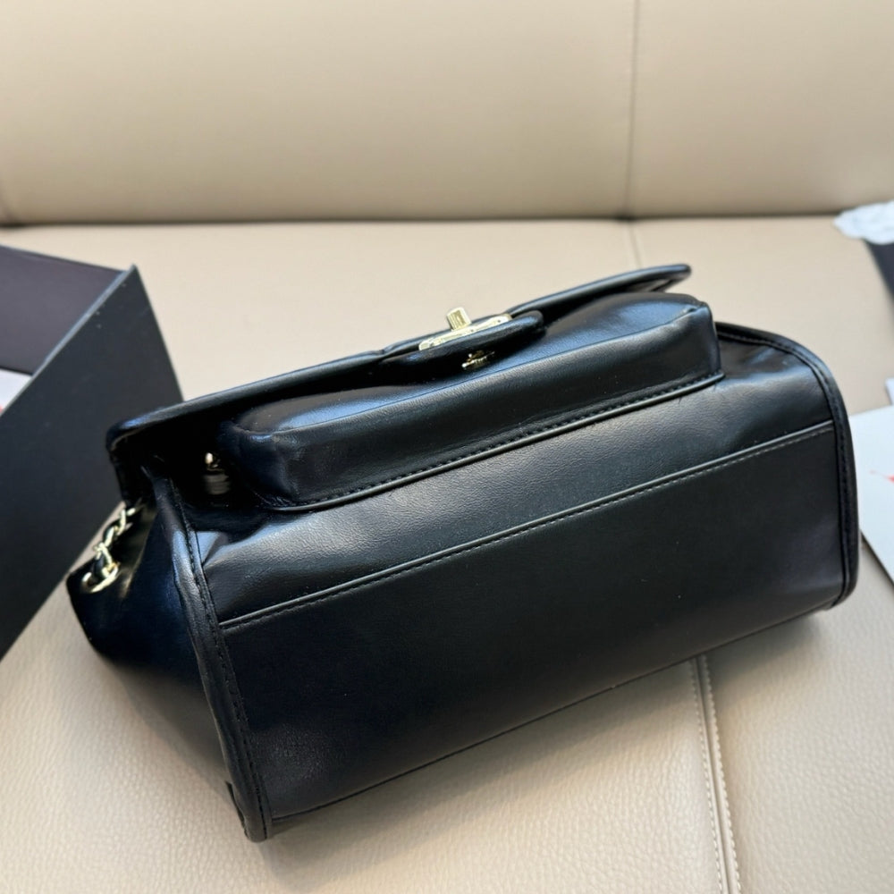 Chanel Large Straight Lined Flap Bag In Black 28Cm
