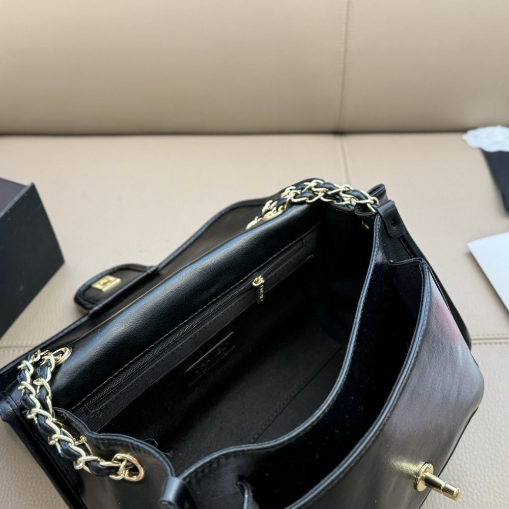 Chanel Large Straight Lined Flap Bag In Black 28Cm