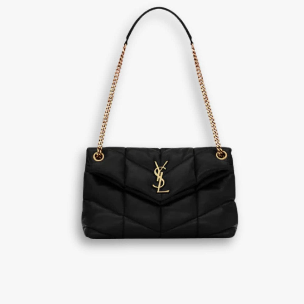 Saint Laurent Puffer Gold Tone Metal Medium Black 35Cm
