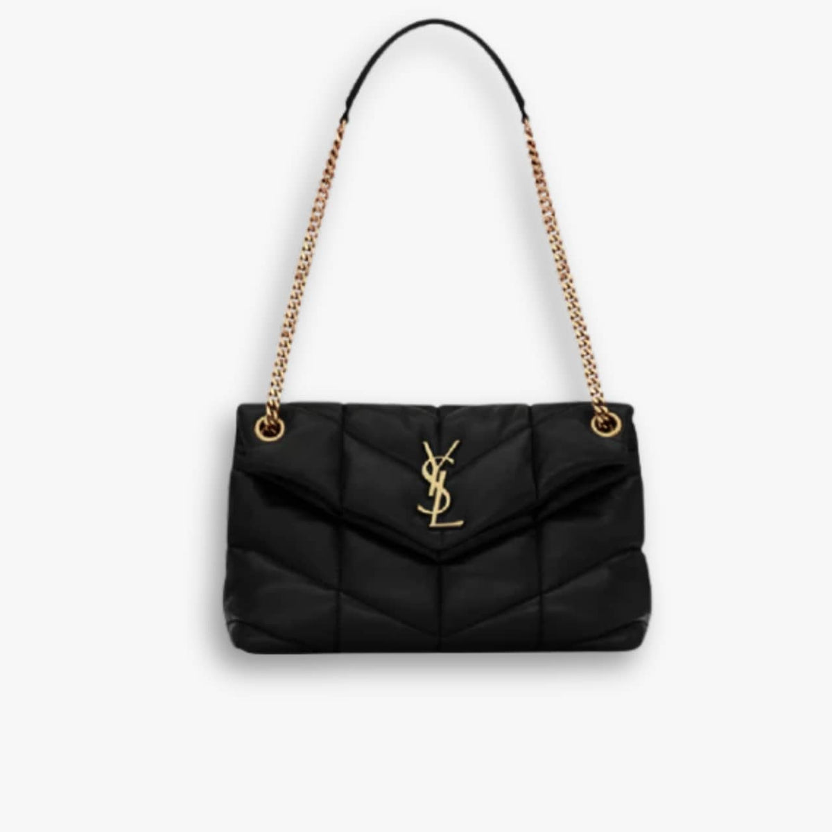 Saint Laurent Puffer Gold Tone Metal Medium Black 35Cm