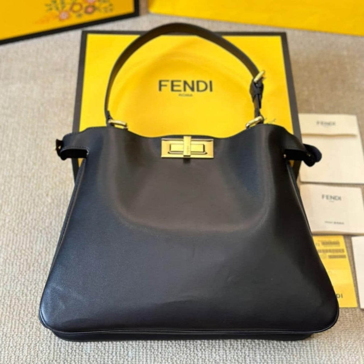 Fendi Peekaboo Soft Medium Leather Bag Black 33 cm