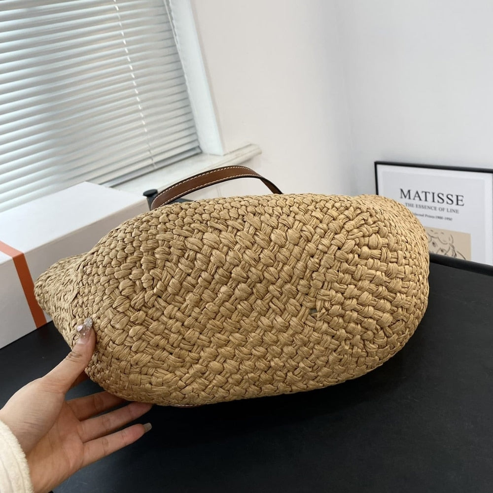 Celine Triomphe Panier Raffia In Palm Tan 50cm