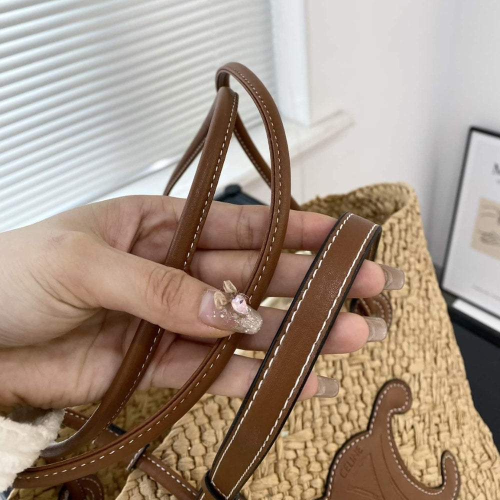 Celine Triomphe Panier Raffia In Palm Tan 50cm