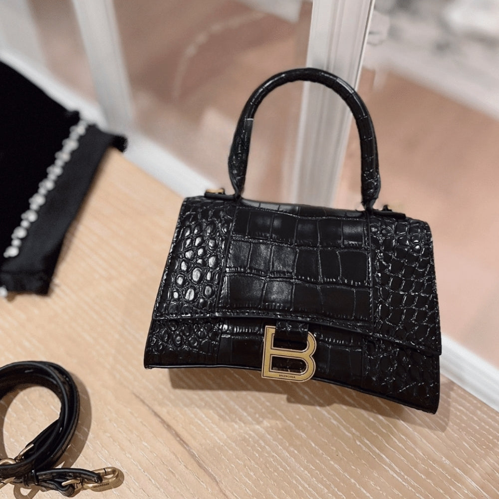 Balenciaga Croc Hourglass Bag Black 23cm