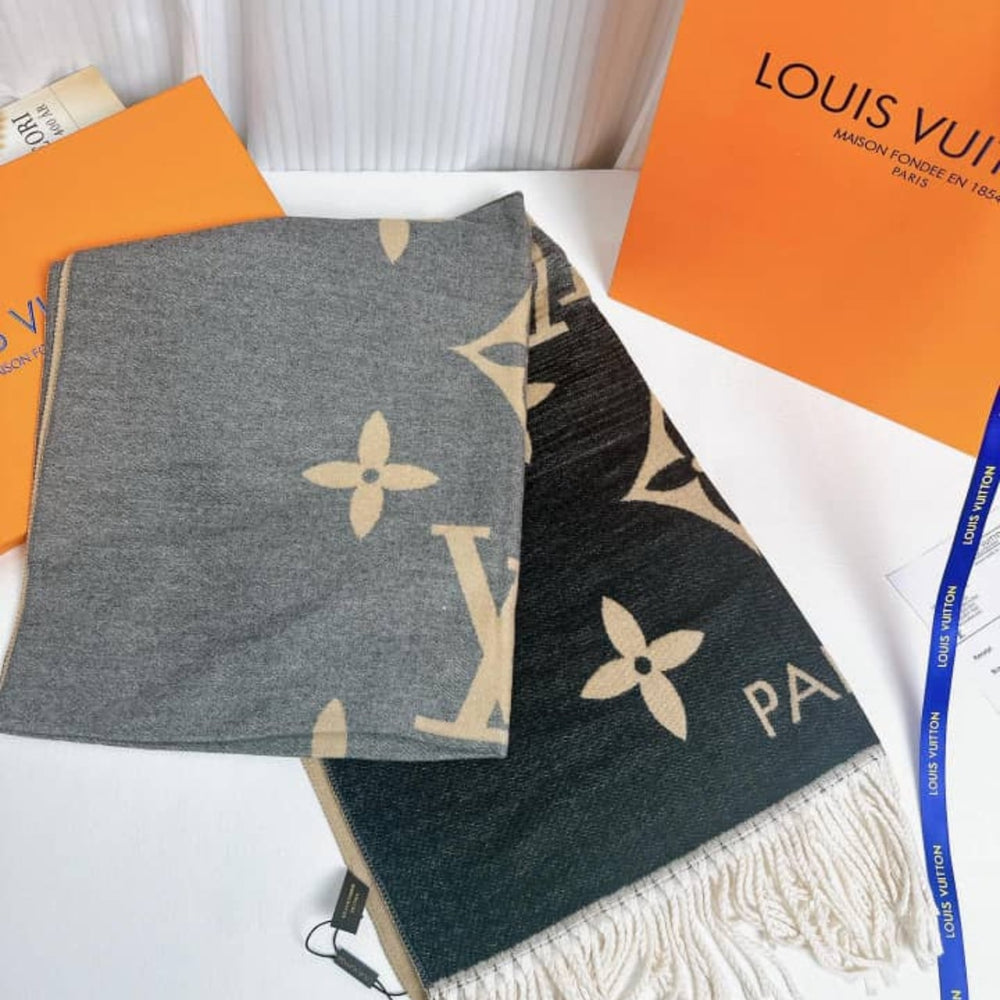 Louis Vuitton Gradient Shawl Black Grey 190Cm