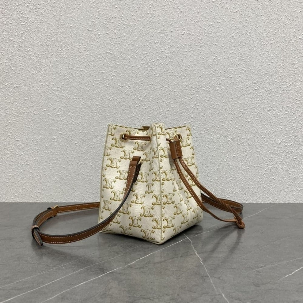 Mirror Quality – Celine Micro Sailor In Triomphe Canvas White And Tan 17Cm 10M742GCE 01TA