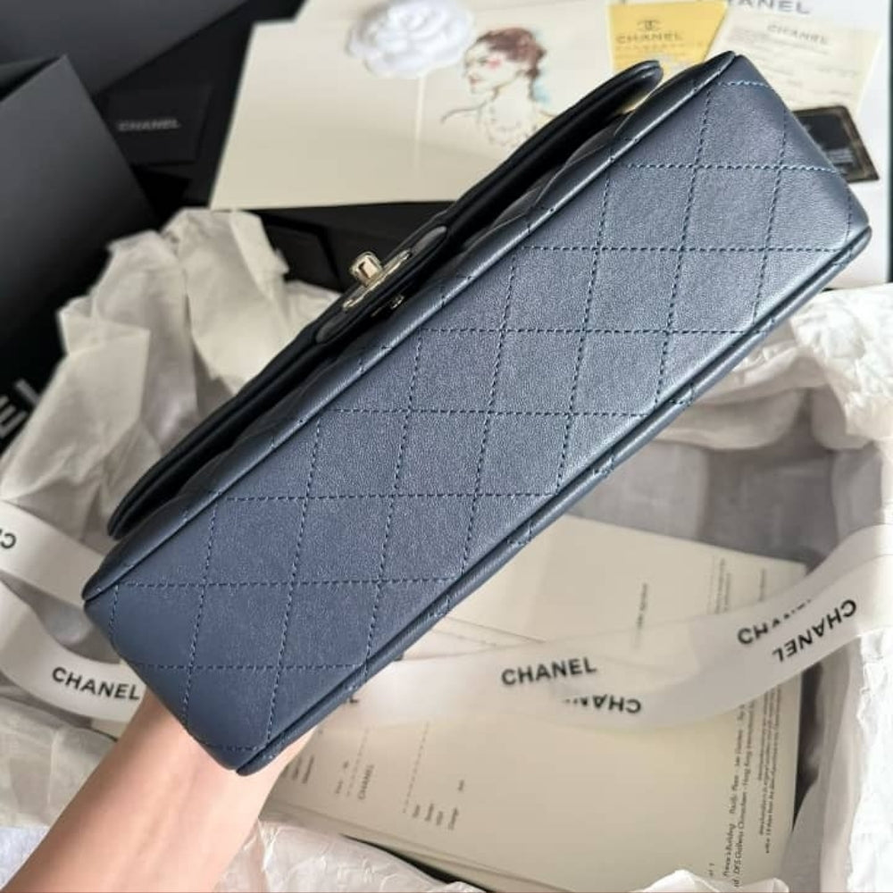 Mirror Quality – Chanel Classic Double Flap Bag Blue With Silver Hardware 25Cm