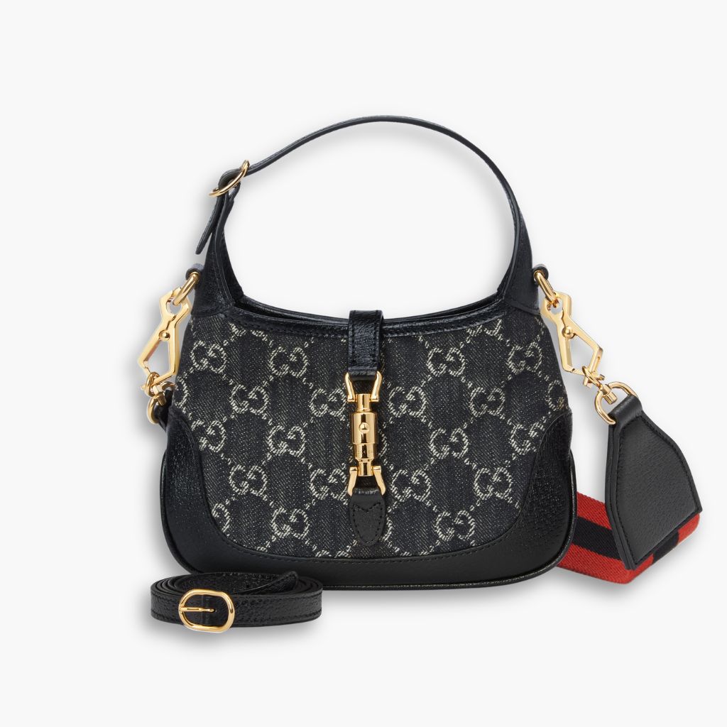 Gucci Jackie 1961 Mini Shoulder Bag GG Denim Black And Ivory 19cm 685127 UN3AG 1294