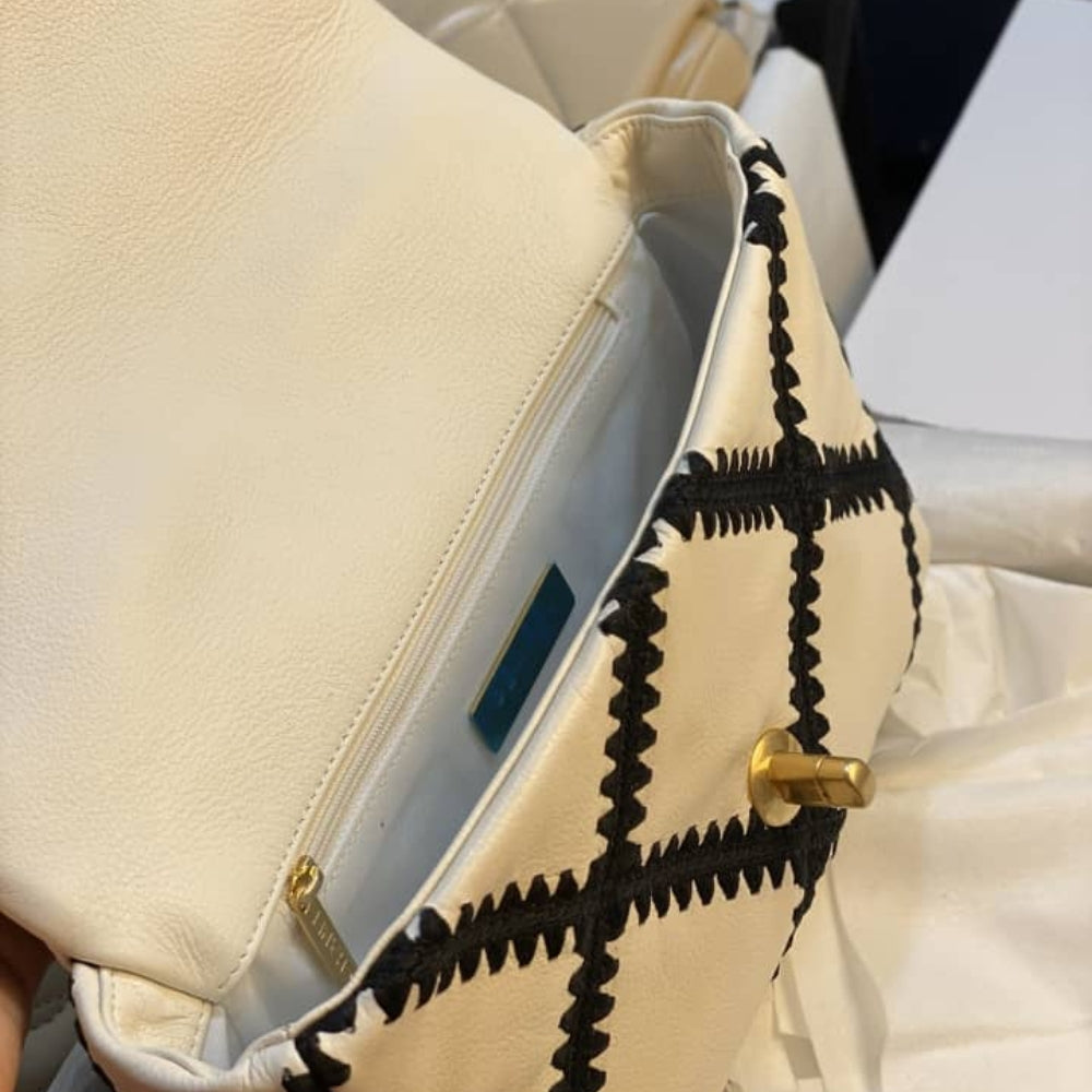 Chanel 19 Large Stitch Crossbody Bag White 24cm