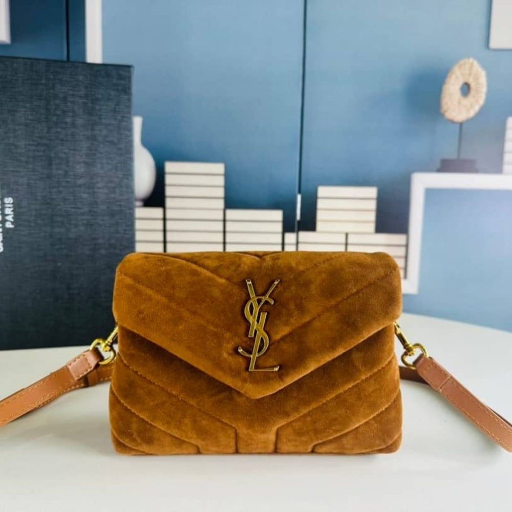 Saint Laurent Loulou Small Shoulder Bag In Suede Brown 22Cm