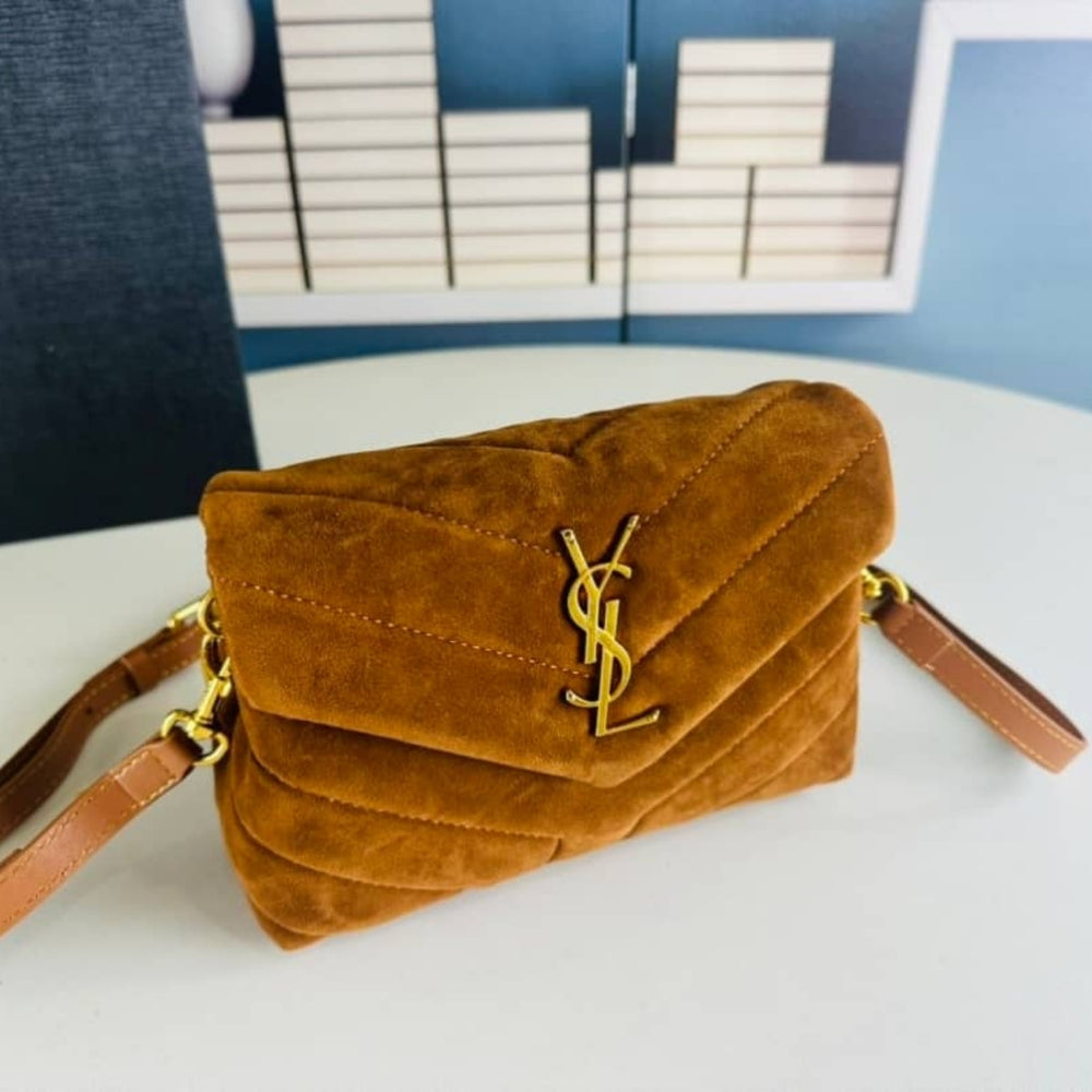 Saint Laurent Loulou Small Shoulder Bag In Suede Brown 22Cm