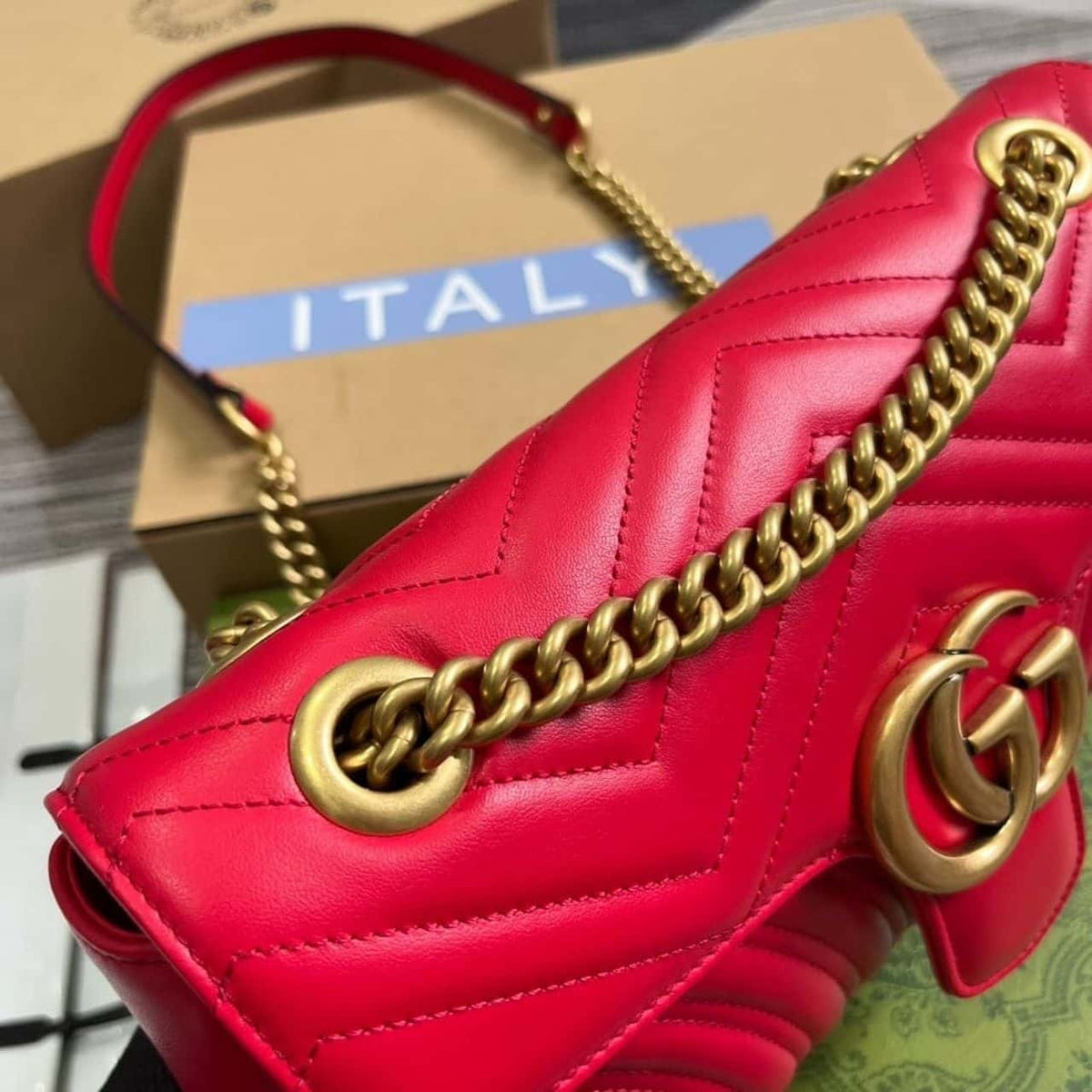 Gucci GG Marmont Matelassé Medium Bag Red 26Cm 443496 AABZC 6832
