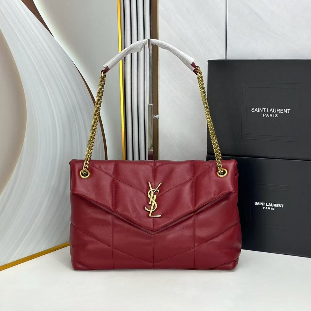 Saint Laurent Loulou Puffer Small Leather Shoulder Bag Red 29cm 5774761EL076937