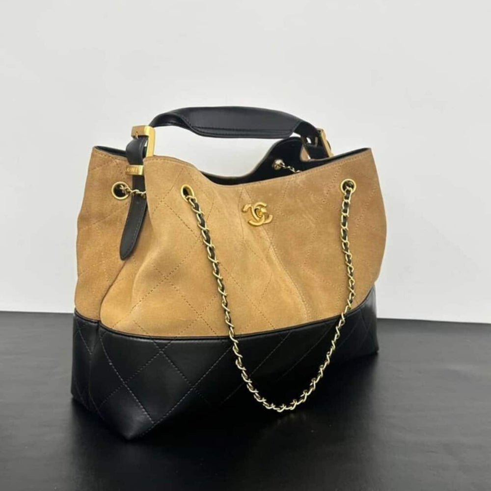 Mirror Quality – Chanel Shopping Bag Gold Tone Mental Beige And Black 36Cm AS5657 B20827 U1536