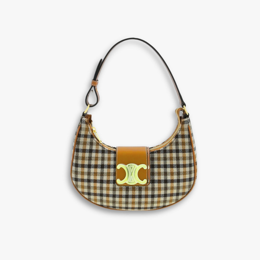 Celine Ava Triomphe Bag In Tartan Textile 24Cm 114492FYD 14ML