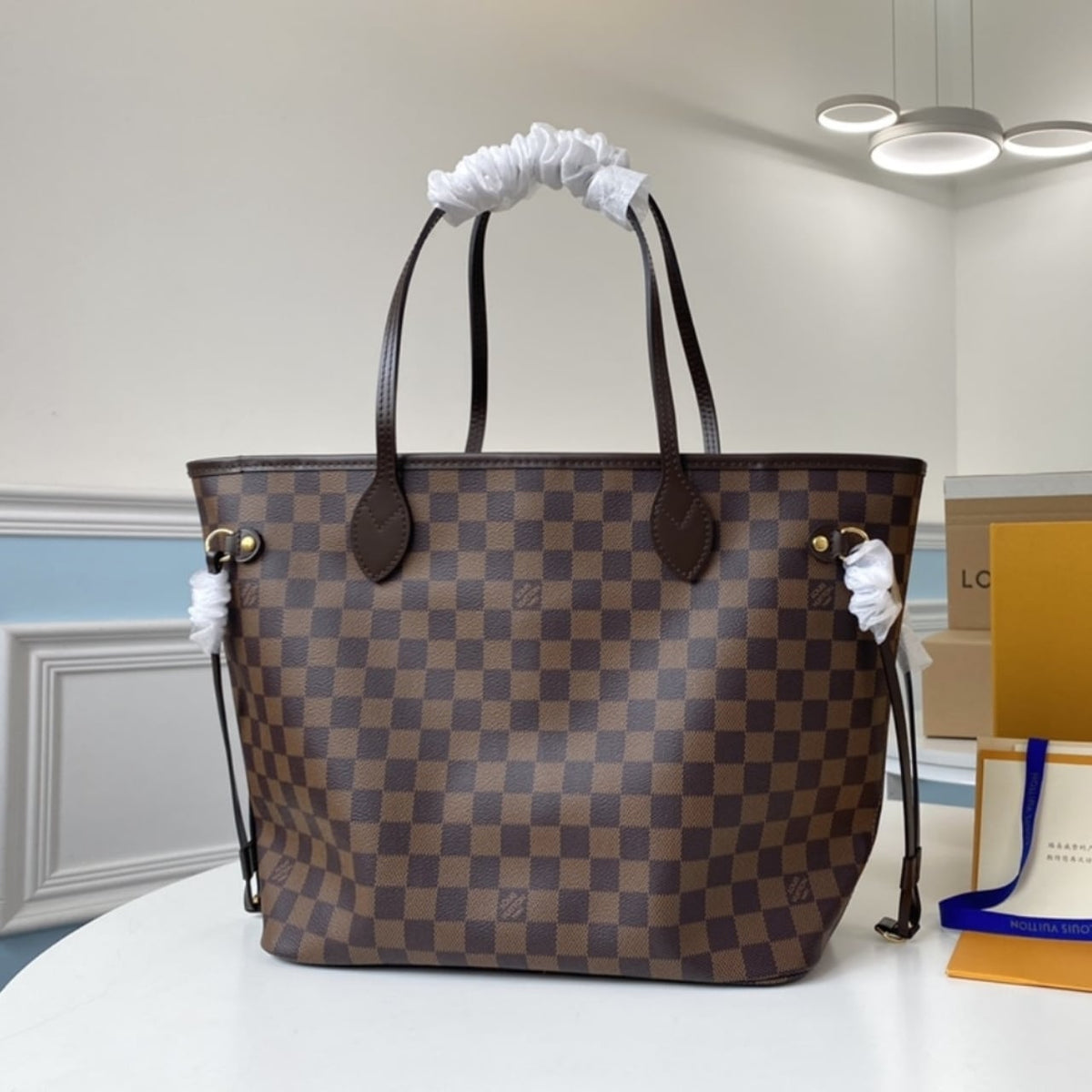 Mirror Quality – Louis Vuitton Neverfull MM Bag Damier Ebene Canvas Cerise Red 31Cm N40599