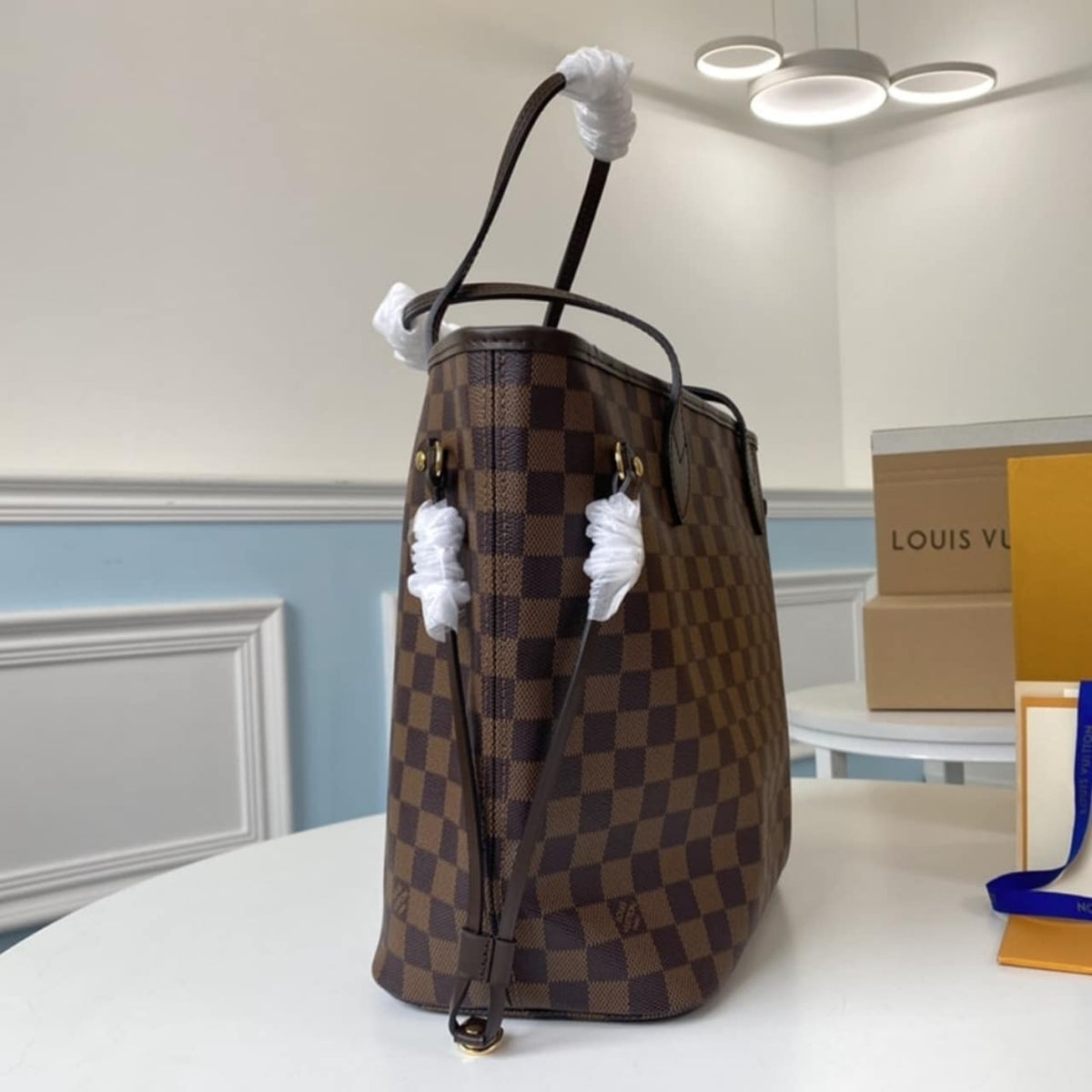 Mirror Quality – Louis Vuitton Neverfull MM Bag Damier Ebene Canvas Cerise Red 31Cm N40599