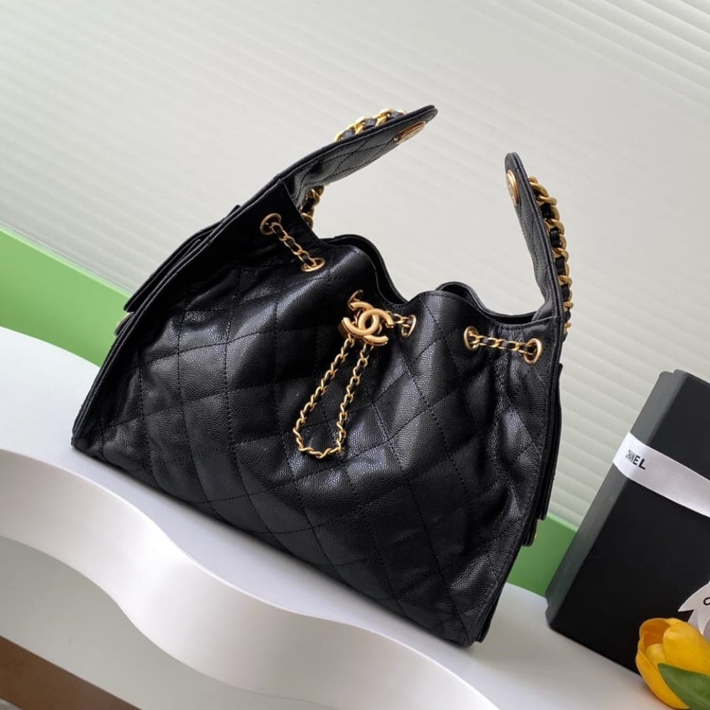 Mirror Quality – Chanel 25 Small Handbag Grained And Gold-Tone Metal Black 26Cm AS5293 B20304 94305