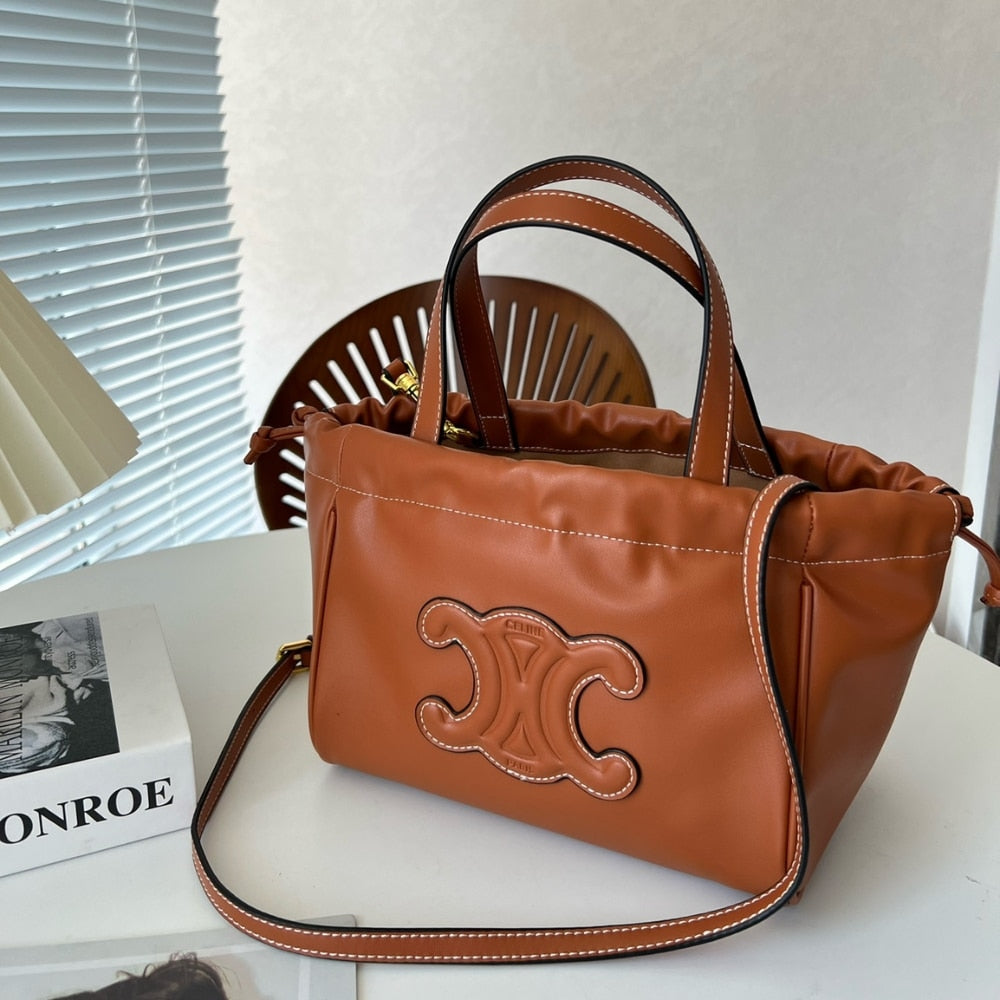 Celine Small Cabas Drawstring Cuir Triomphe Brown 24cm 111013DU304LU