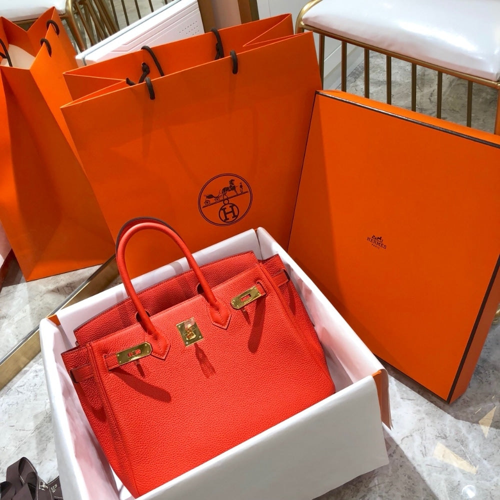 Hermes Birkin 25 Bag Togo Flame Orange 25cm