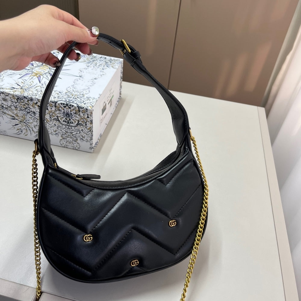 Gucci GG Marmont Half Moon Mini Bag Black 23cm