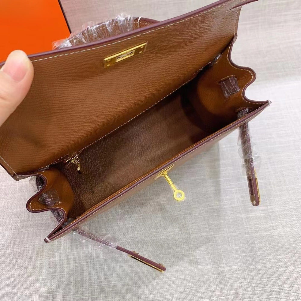 Hermes Sellier Kelly Handbag Brown 25cm