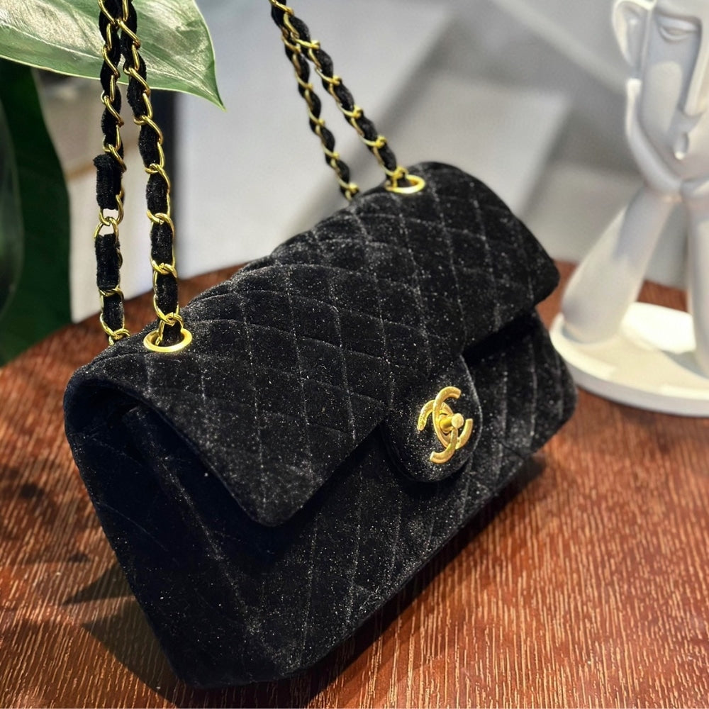 Chanel Medium Classic Double Flap Bag Suede Black 24cm