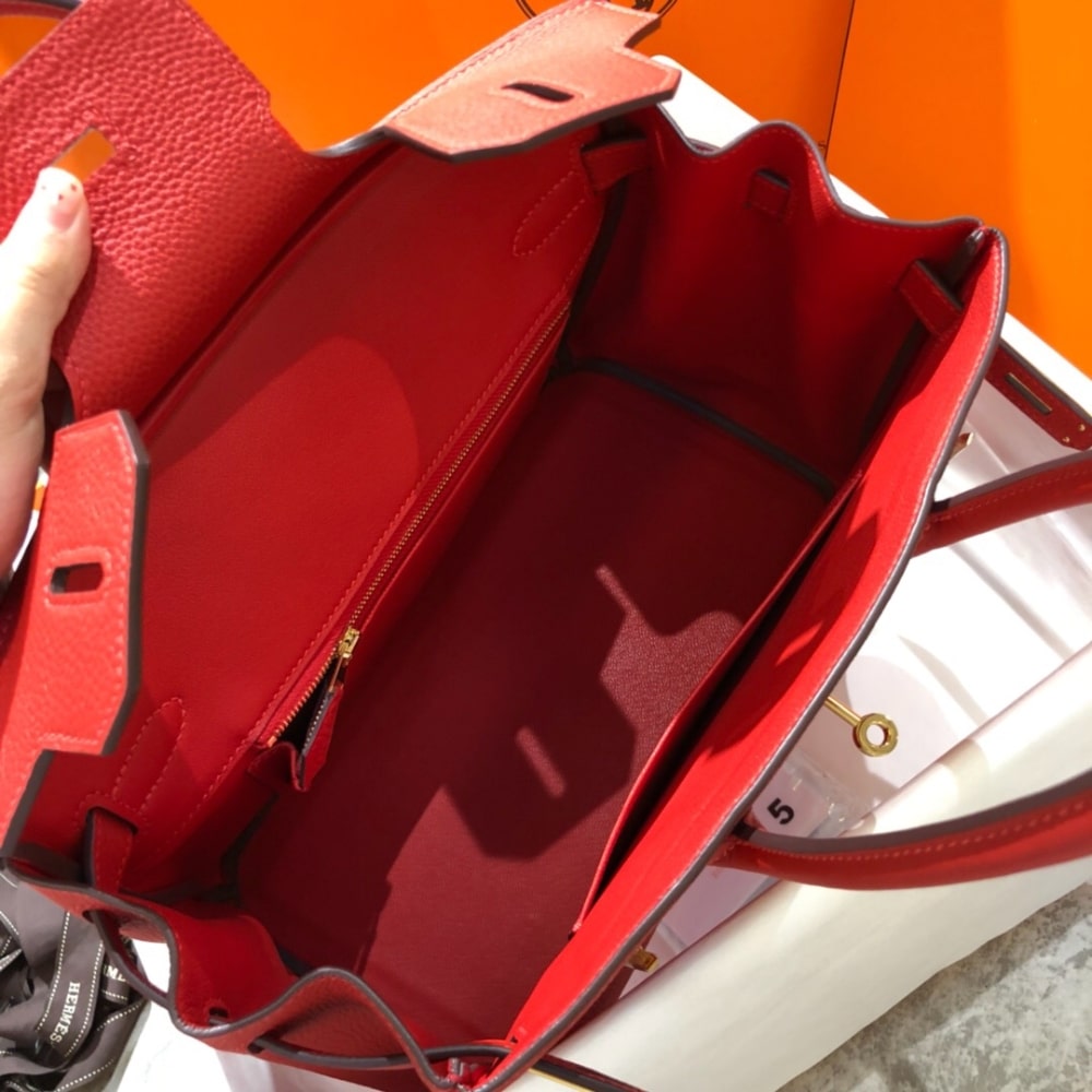 Hermes Birkin 25 Bag Togo Rouge Vermillon 25cm