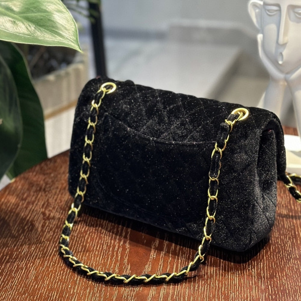 Chanel Medium Classic Double Flap Bag Suede Black 24cm